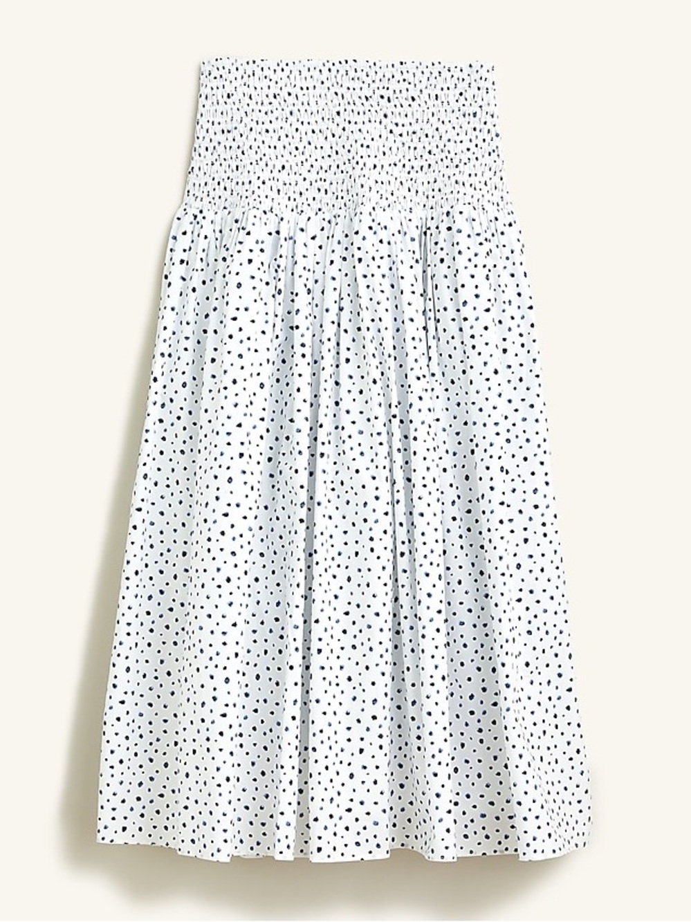 J. Crew White Midi Skirt with Navy Dot Print